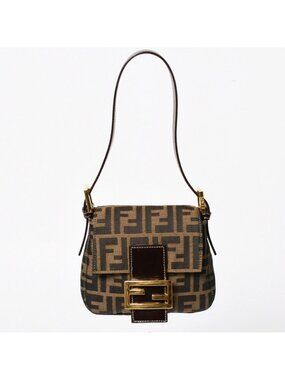 Fendi Bag Handbag Gold Zucca Pattern Canvas FF Buckle